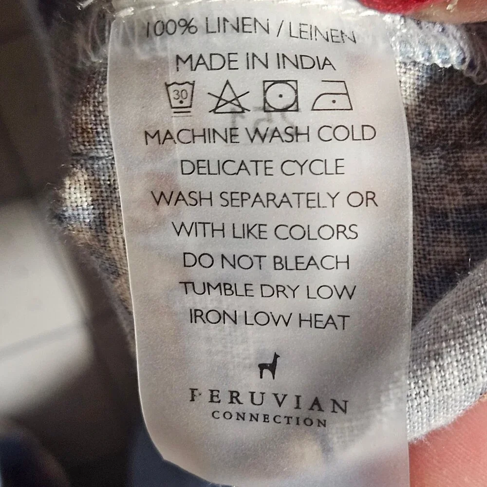 EUC Peruvian Connection Women Linen Trapani Tunic L Blue Floral Boho Artisan - Picture 6 of 14